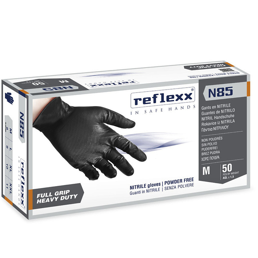 Сверхпрочные резиновые перчатки, нитриловые, чёрные, Reflexx N85B-XXL .
