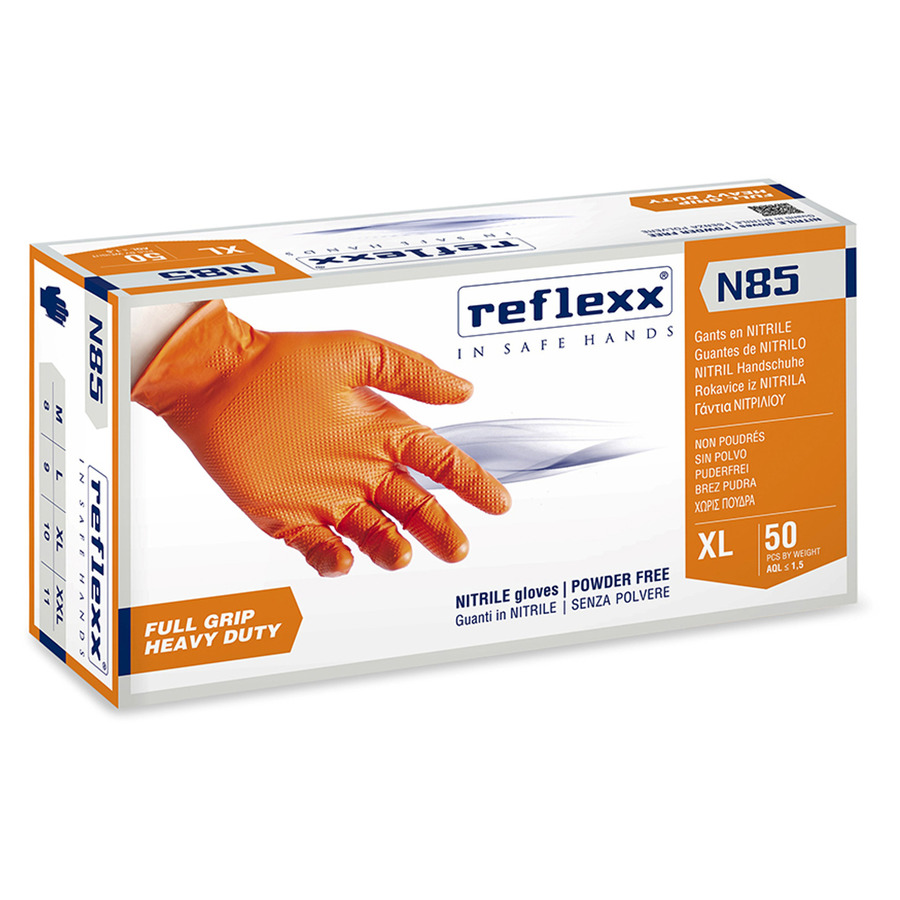 Сверхпрочные резиновые перчатки, нитриловые, оранж, Reflexx N85-XL. 8,4 .